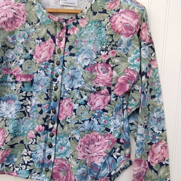 Vintage 90's Floral Crop Top Size M Button Front Tapestry Knit Grunge Coquette - Picture 9 of 15